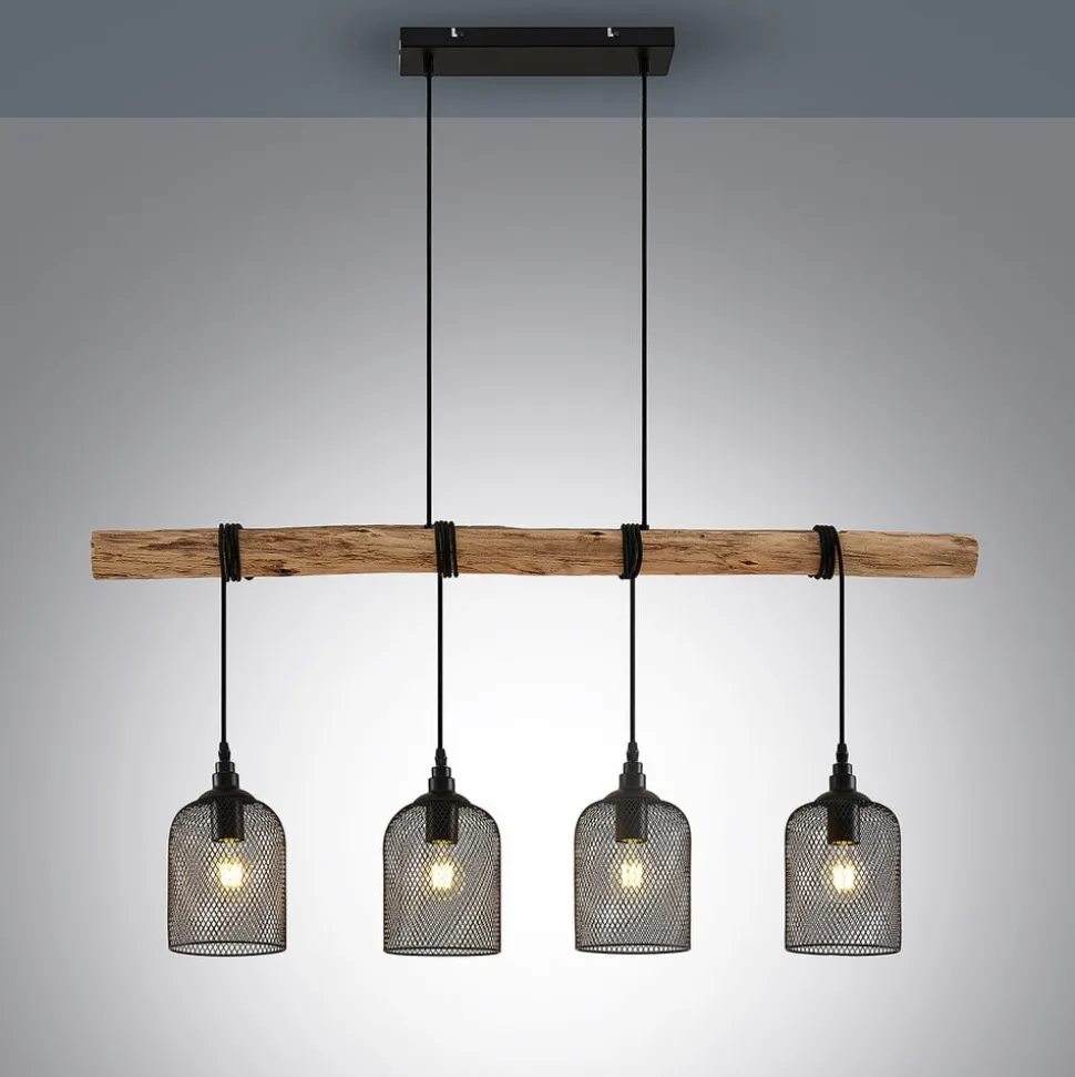 Lindby hengelampe Elrond, 116 cm, svart, 4 lyskilder, tre