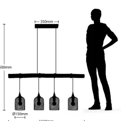 Lindby hengelampe Elrond, 116 cm, svart, 4 lyskilder, tre