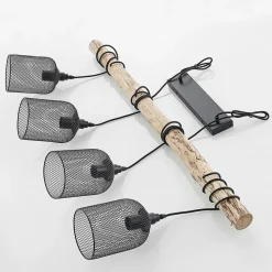 Lindby hengelampe Elrond, 116 cm, svart, 4 lyskilder, tre