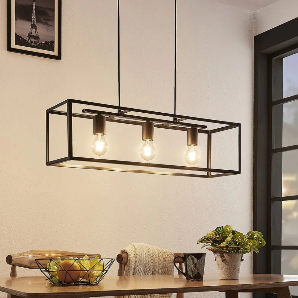 Lindby hengelampe Emily, 72 cm, svart, 3 lyskilder, metall