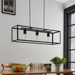 Lindby hengelampe Emily, 72 cm, svart, 3 lyskilder, metall