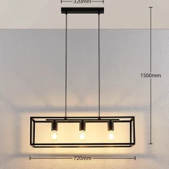 Lindby hengelampe Emily, 72 cm, svart, 3 lyskilder, metall