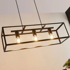 Lindby hengelampe Emily, 72 cm, svart, 3 lyskilder, metall