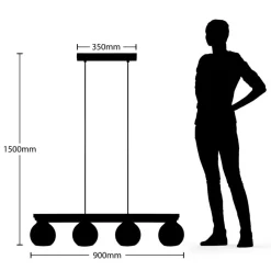 Lindby hengelampe Enrique, smoke, 4 lyskilder, glass, tre, E27