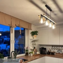 Lindby hengelampe Enrique, rav, 4 lyskilder, glass, tre, E27