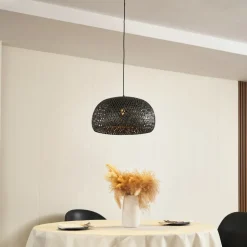 Lindby hengelampe Eskil, svart, bambus, Ø 46,5 cm