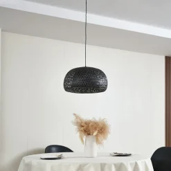 Lindby hengelampe Eskil, svart, bambus, Ø 46,5 cm