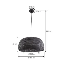 Lindby hengelampe Eskil, svart, bambus, Ø 46,5 cm