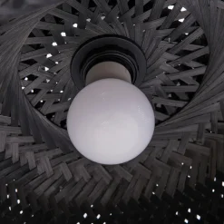 Lindby hengelampe Eskil, svart, bambus, Ø 46,5 cm