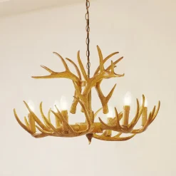 Lindby hengelampe Fibi, brun, gevir, 6 lyskilder E14