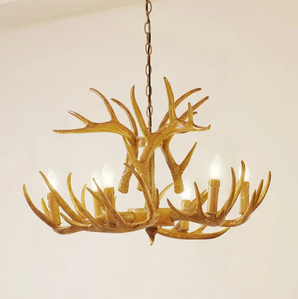 Lindby hengelampe Fibi, brun, gevir, 6 lyskilder E14