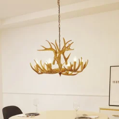 Lindby hengelampe Fibi, brun, gevir, 6 lyskilder E14