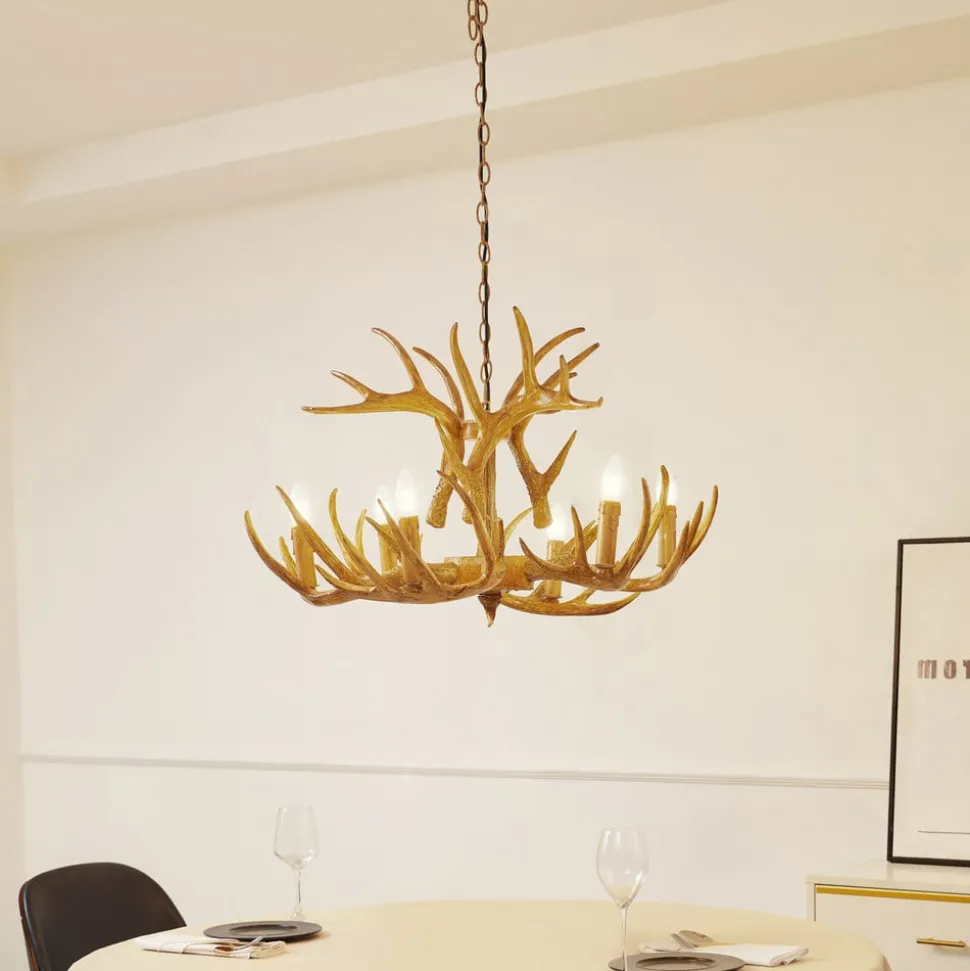 Lindby hengelampe Fibi, brun, gevir, 6 lyskilder E14