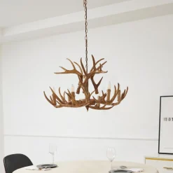 Lindby hengelampe Fibi, brun, gevir, 6 lyskilder E14