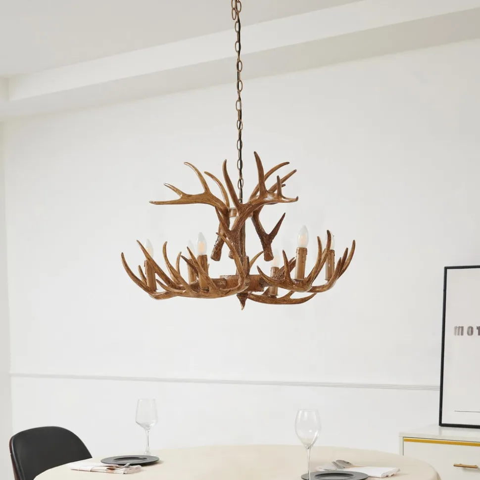 Lindby hengelampe Fibi, brun, gevir, 6 lyskilder E14