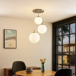 Lindby hengelampe Heleska, hvit, glass, 3 lyskilder, Ø 47cm