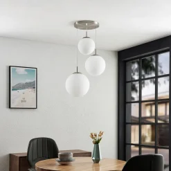 Lindby hengelampe Heleska, hvit, glass, 3 lyskilder, Ø 47cm