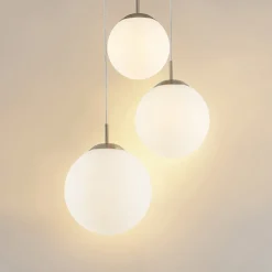 Lindby hengelampe Heleska, hvit, glass, 3 lyskilder, Ø 47cm