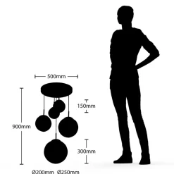 Lindby hengelampe Heleska, hvit, glass, 5 lyskilder, Ø 50 cm