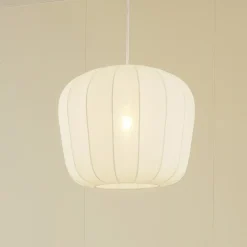 Lindby hengelampe Helin, hvit, Ø 35 cm, stoff