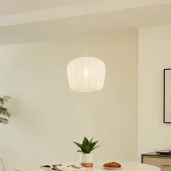 Lindby hengelampe Helin, hvit, Ø 35 cm, stoff