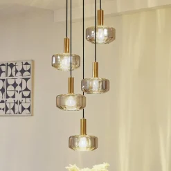 Lindby hengelampe Hildur, 5 lyskilder, røykgrå, glass