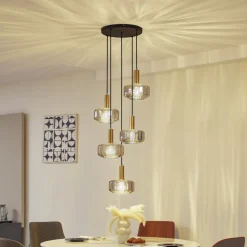 Lindby hengelampe Hildur, 5 lyskilder, røykgrå, glass