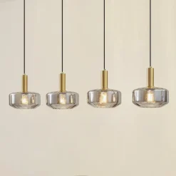 Lindby hengelampe Hildur, 4 lyskilder, 118 cm, røykgrå, glass