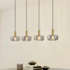 Lindby hengelampe Hildur, 4 lyskilder, 118 cm, røykgrå, glass