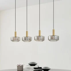 Lindby hengelampe Hildur, 4 lyskilder, 118 cm, røykgrå, glass