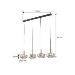 Lindby hengelampe Hildur, 4 lyskilder, 118 cm, røykgrå, glass