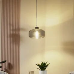 Lindby hengelampe Hildur, 1 lyskilde, Ø28,5 cm, røykgrå, glass