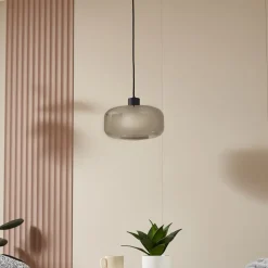 Lindby hengelampe Hildur, 1 lyskilde, Ø28,5 cm, røykgrå, glass