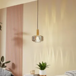 Lindby hengelampe Hildur, 1 lyskilde, Ø 22 cm, røykgrå, glass