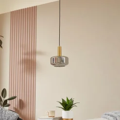 Lindby hengelampe Hildur, 1 lyskilde, Ø 22 cm, røykgrå, glass