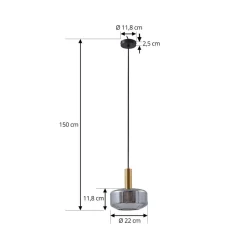 Lindby hengelampe Hildur, 1 lyskilde, Ø 22 cm, røykgrå, glass
