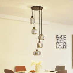 Lindby hengelampe Hildur, Ø 35 cm, røykgrå, glass, E27