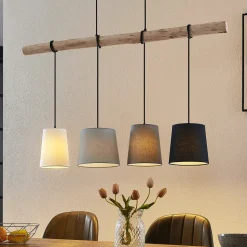 Lindby hengelampe Hinai, svart/grå/hvit, tekstil, 116 cm