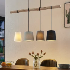 Lindby hengelampe Hinai, svart/grå/hvit, tekstil, 116 cm