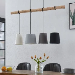 Lindby hengelampe Hinai, svart/grå/hvit, tekstil, 116 cm