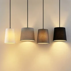 Lindby hengelampe Hinai, svart/grå/hvit, tekstil, 116 cm