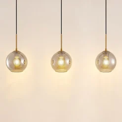 Lindby hengelampe Hiwana, røykgrå, glass, 3 lyskilder