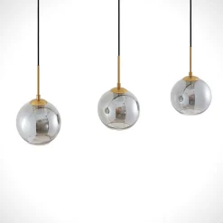 Lindby hengelampe Hiwana, røykgrå, glass, 3 lyskilder