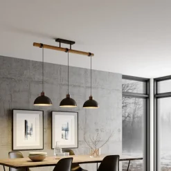 Lindby hengelampe Holgar, grå, 3 lyskilder, tre, metall, E27