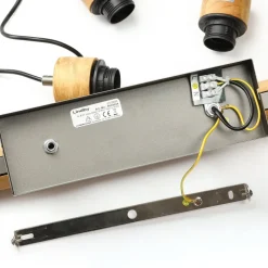 Lindby hengelampe Holgar, grå, 3 lyskilder, tre, metall, E27