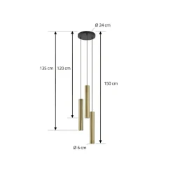 Lindby hengelampe Joffrey, Ø 24 cm, messing, 3 lyskilder, GU10