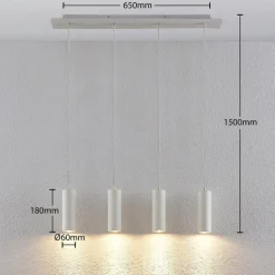 Lindby hengelampe Joffrey, 76 cm, hvit, 4 lyskilder, GU10