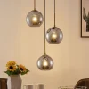 Lindby hengelampe Jurian, 32 cm, 3 lyskilder, bronse, røyk, glass