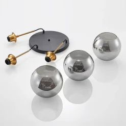 Lindby hengelampe Jurian, 32 cm, 3 lyskilder, bronse, røyk, glass