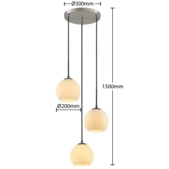 Lindby hengelampe Jurian, Ø 32 cm, 3 lyskilder, nikkel/opal, glass
